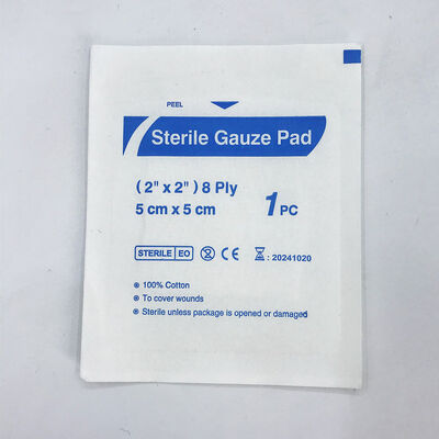 Sterile Absorbent Gauze Pad 5cm x 5cm 8-Ply Non-Woven for Wound Dressing and First Aid