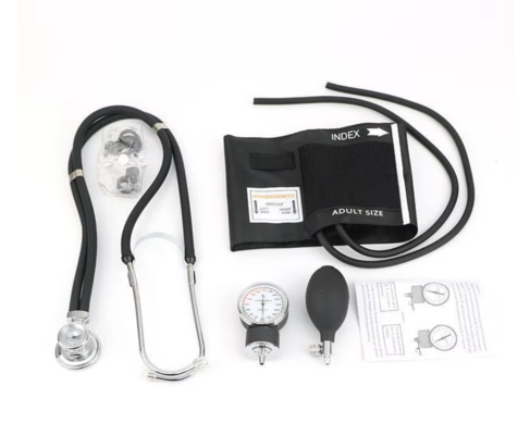 Manual Aneroid Sphygmomanometer with Stethoscope Steel and Plastic Material