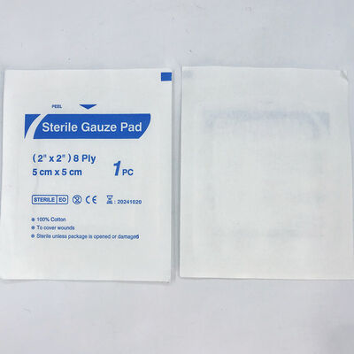 Sterile Absorbent Gauze Pad 5cm x 5cm 8-Ply Non-Woven for Wound Dressing and First Aid
